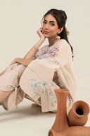 2 Pc Embroidered Slub Lawn Suit
