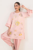 2 Pc Embroidered Cotton Chambray Suit