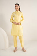 2 Pc Embroidered Cotton Stripe Suit