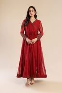 Embroidered Cotton Net Angrakha