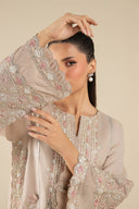3 Pc Embroidered Two Tone Silk Suit