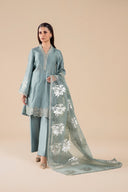 3 Pc Embroidered Two Tone Lurex Silk Suit