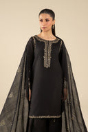 3 Pc Embroidered Raw Silk Suit