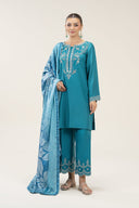 3 Pc Embroidered Bamberg Raw Silk Suit