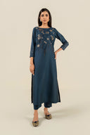 2 Pc Embroidered Yarn Dyed Cotton Silk Suit