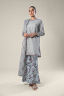 3 Pc Embroidered Raw Silk Suit