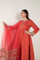 2 Pc Embroidered Tonal Silk Suit