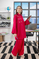 2 Pc Embroidered Slub Lawn Suit