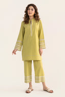 2 Pc Embroidered Crosshatch Linen Suit
