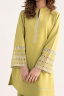 2 Pc Embroidered Crosshatch Linen Suit