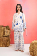 2 Pc Printed Silk Slub Suit