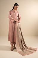 3 Pc Embroidered Linen Twill Suit
