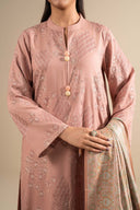 3 Pc Embroidered Linen Twill Suit