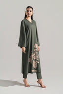 2 Pc Printed Raw Silk Suit