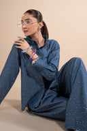 2 Pc Embellished Denim Suit
